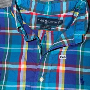 Ralph Lauren Blake Mens Large Plaid Short Sleeve Button Down Shirt Blue Multi